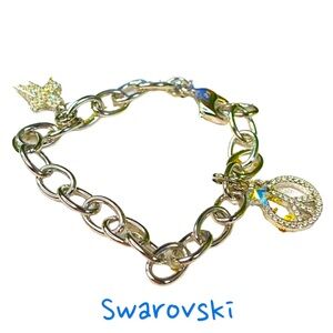 Swarovski bracelet with charms silver peace sign & cross 3 pc lot